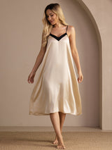 [Beige Riso] SilkSilky-IT V Neck Camicia da notte 001