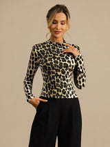 [Leopardo] SilkSilky-IT Manica lunga Collo a Lupetto Magliette donna 005