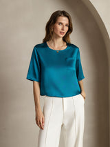 [Verde Acqua] SilkSilky-IT Manga media Scollo A Coppa Magliette donna 004