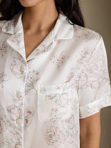 [Fiori Crema] SilkSilky-IT Short Sleeve Notch Collar Pigiami da donna 004