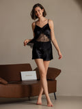 SilkSilky-IT Seta pura Collo a V Set di Bretelle Nero 008