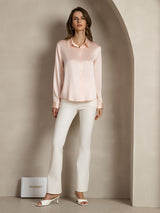 [Rosa Chiaro] SilkSilky-IT Long Sleeve Lapel Collar Camicie da donna 003