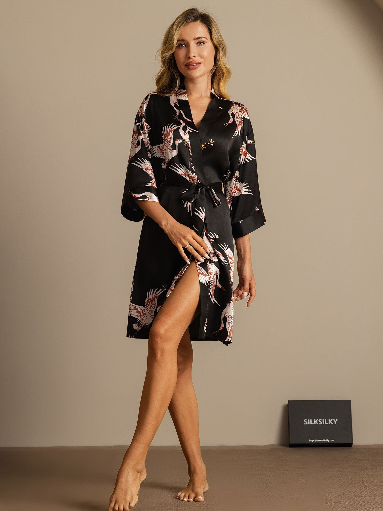 [Nero] SilkSilky-IT 19Momme Seta pura Womens Robe 003