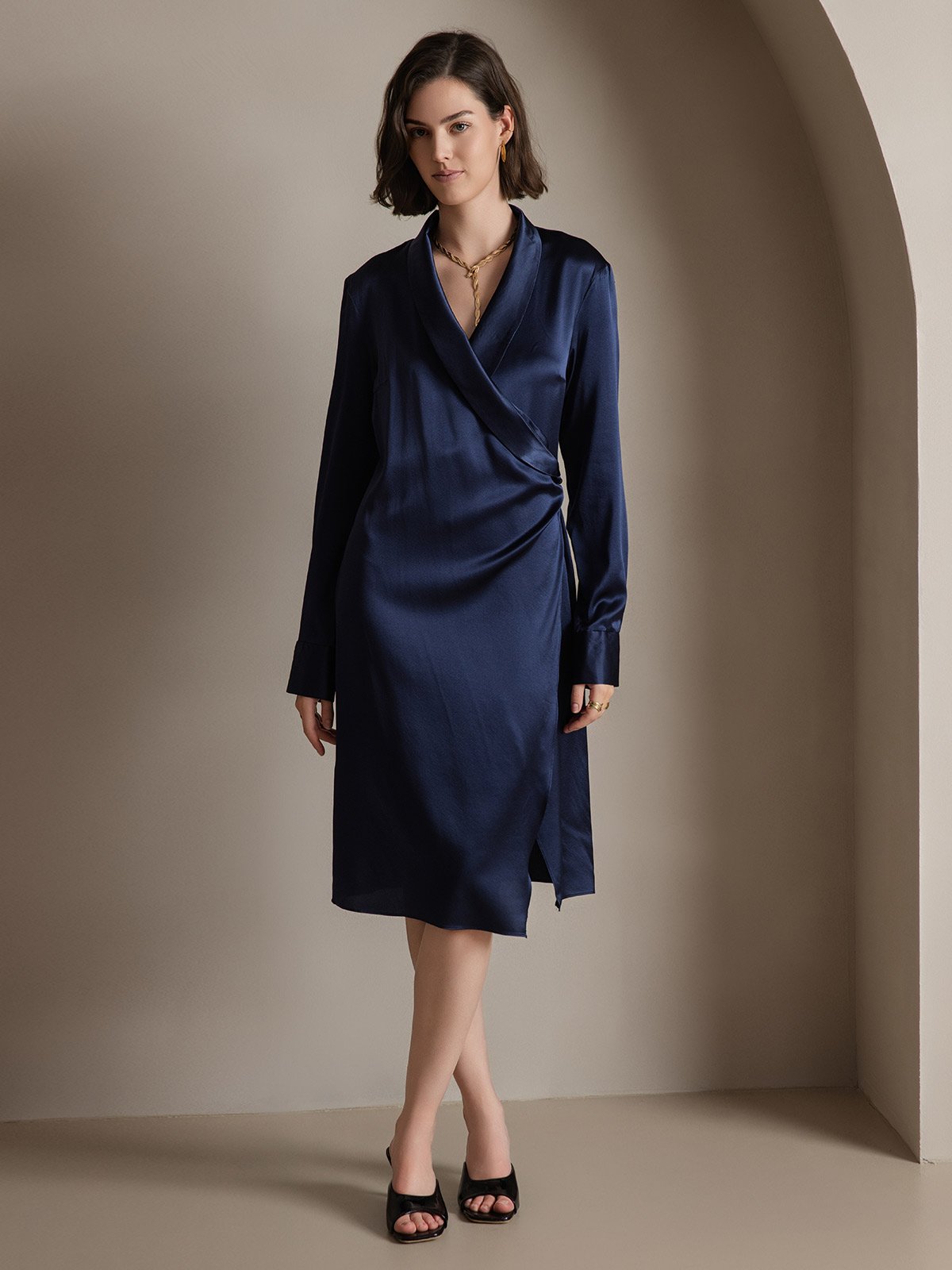 [Blu Scuro] SilkSilky-IT 19Momme Seta Dress 004