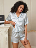 SilkSilky-IT Seta pura Maniche Corte Womens Pajamas Azzurro 004