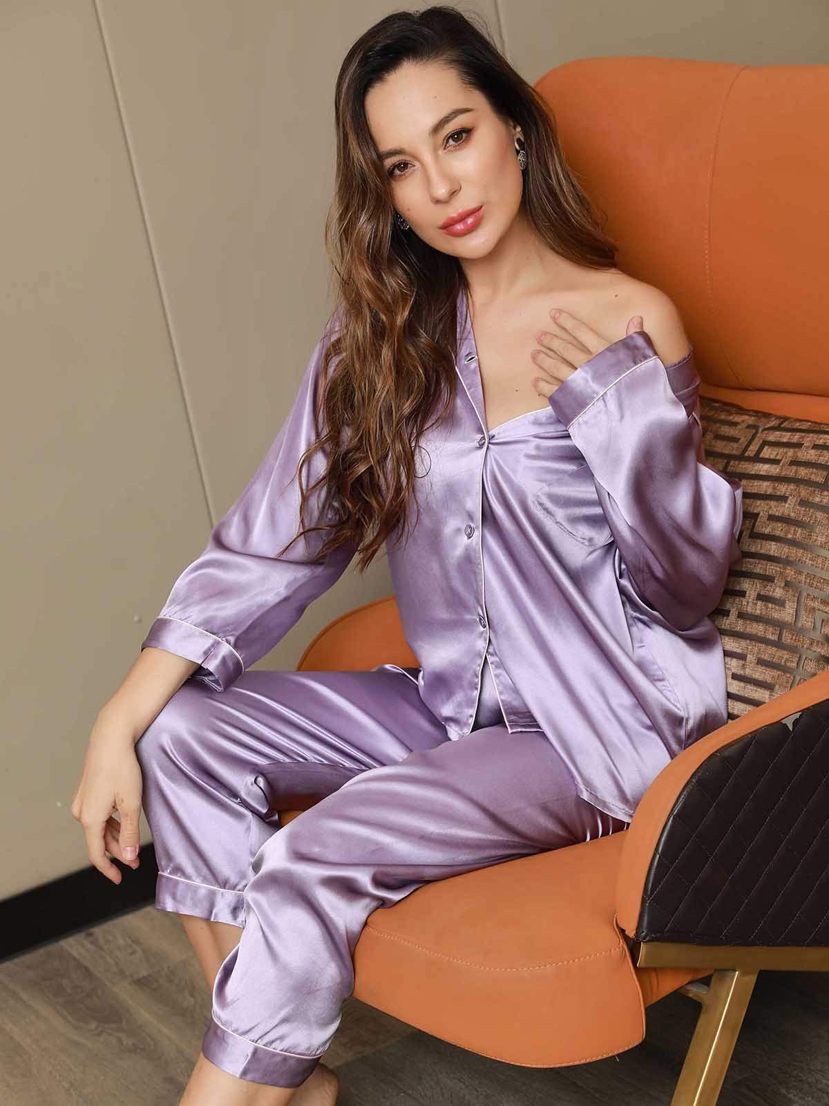 [Lavanda] SilkSilky-IT Seta pura Womens Pajamas 004