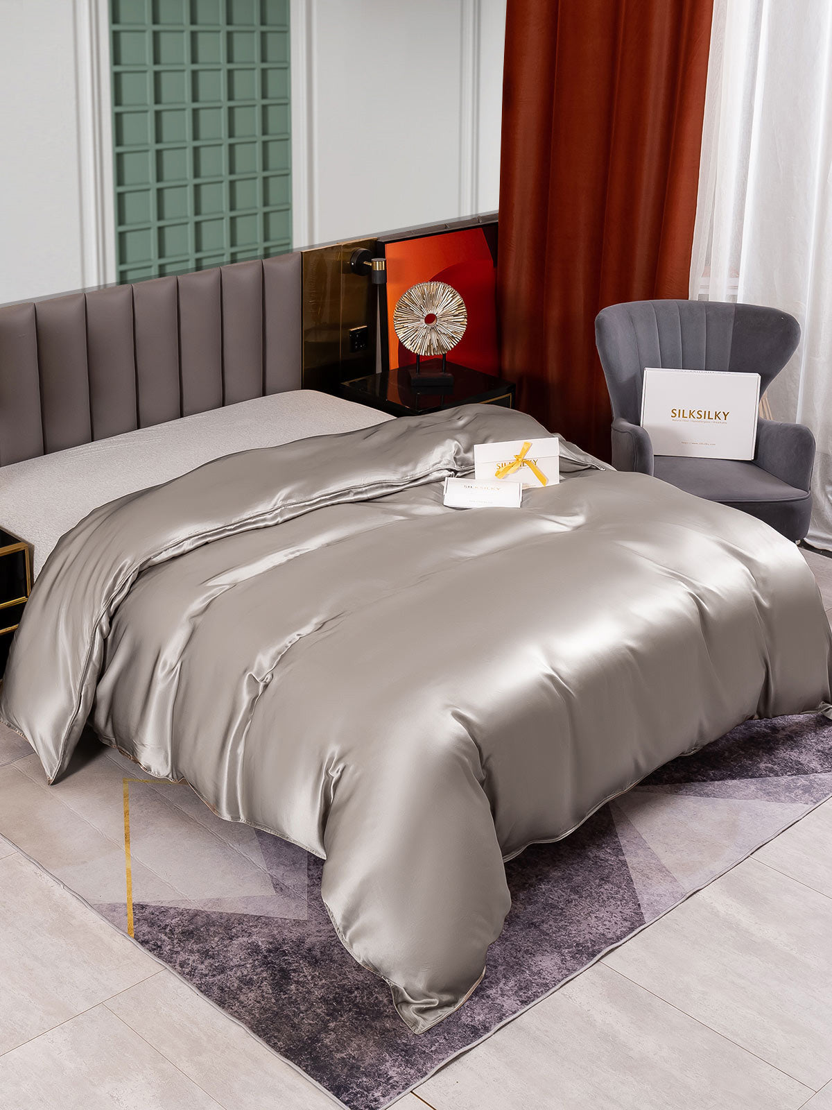 [Grigio] SilkSilky-IT 25Momme Seta pura Duvet Cover 002