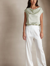 [Verde Chiaro] SilkSilky-IT Cap Sleeve Cowl Neck Magliette donna 005