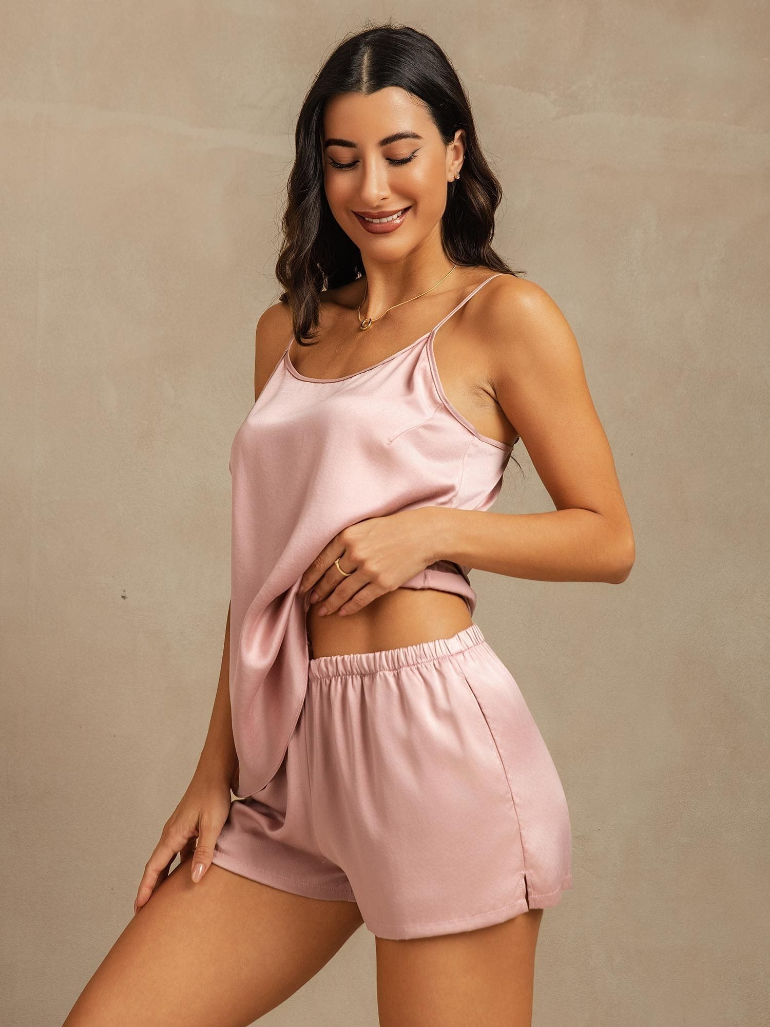 [Pelle Di Pesca] SilkSilky-IT 19Momme Seta Senza maniche Camisole Set 003