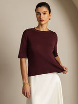 [Vino Windsor] SilkSilky-IT Half Sleeve Crew Neck Magliette donna 006