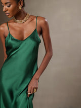 [Verde] SilkSilky-IT Sleeveless V Neck Vestiti da donna 004