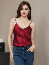 [Rosso Scuro] SilkSilky-IT Spaghetti Strap V Neck Cami 003
