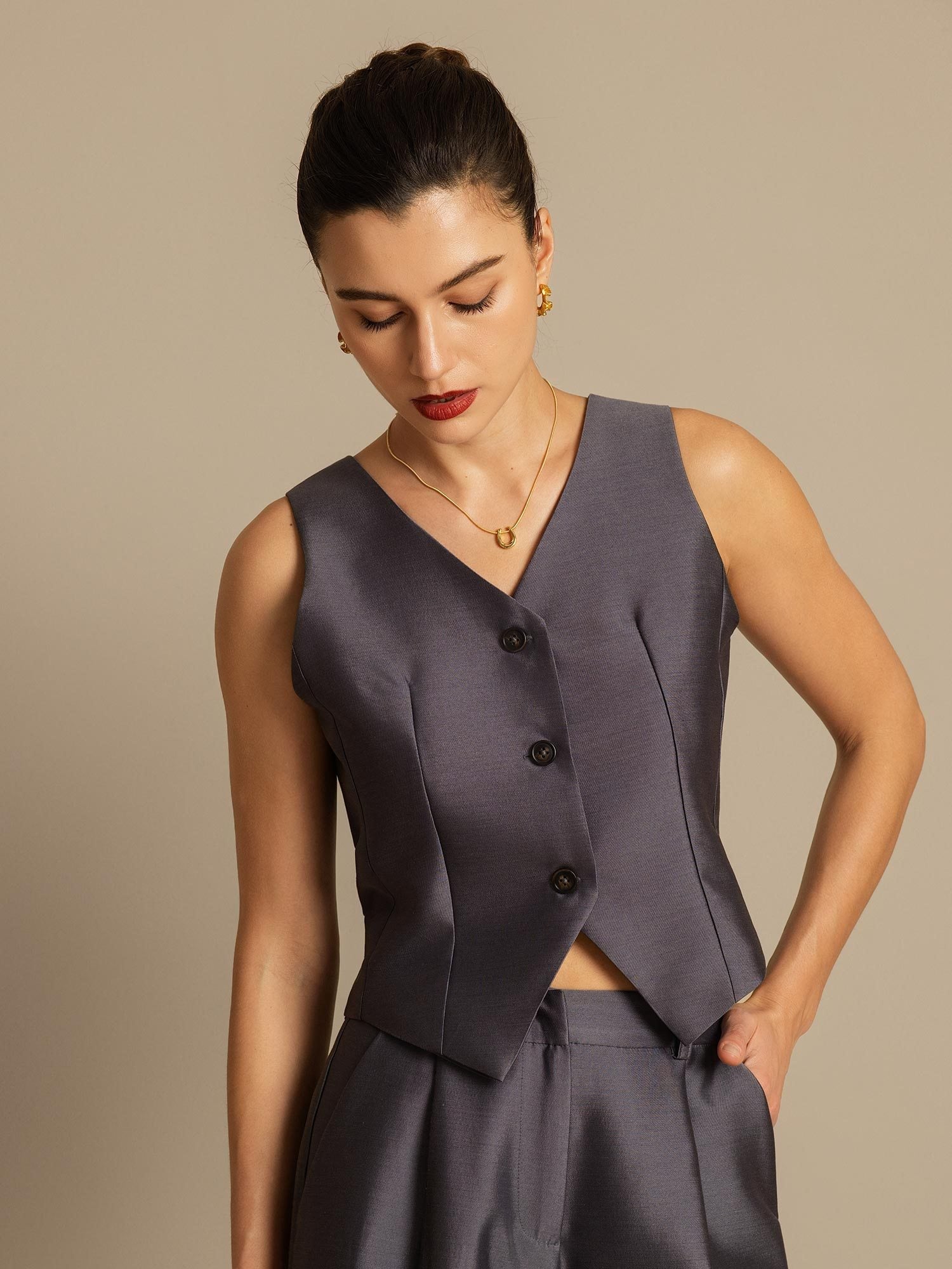 [Grigio] SilkSilky-IT 32Momme Seta Womens Vest 007,