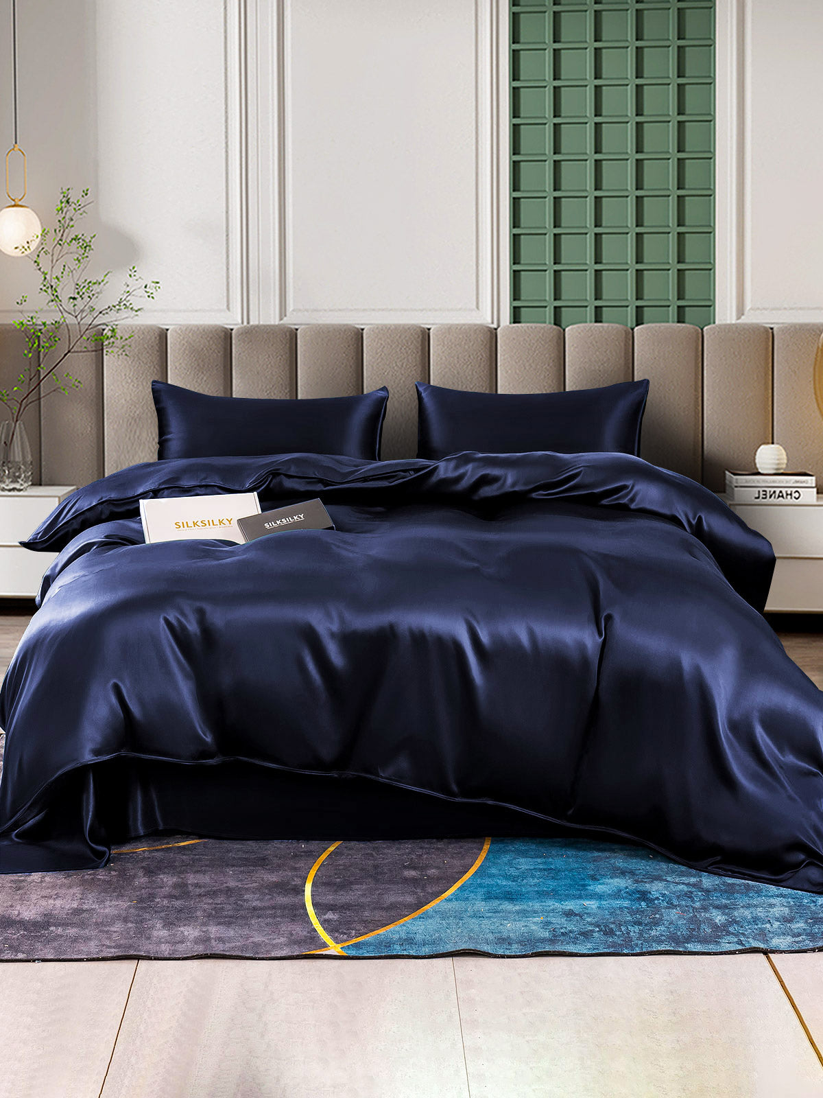 [Blu Scuro] SilkSilky-IT 25Momme Seta pura Bedding Set 001