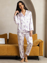 [Fioritura di Lillà] SilkSilky-IT Seta pura Womens Pajamas 003,