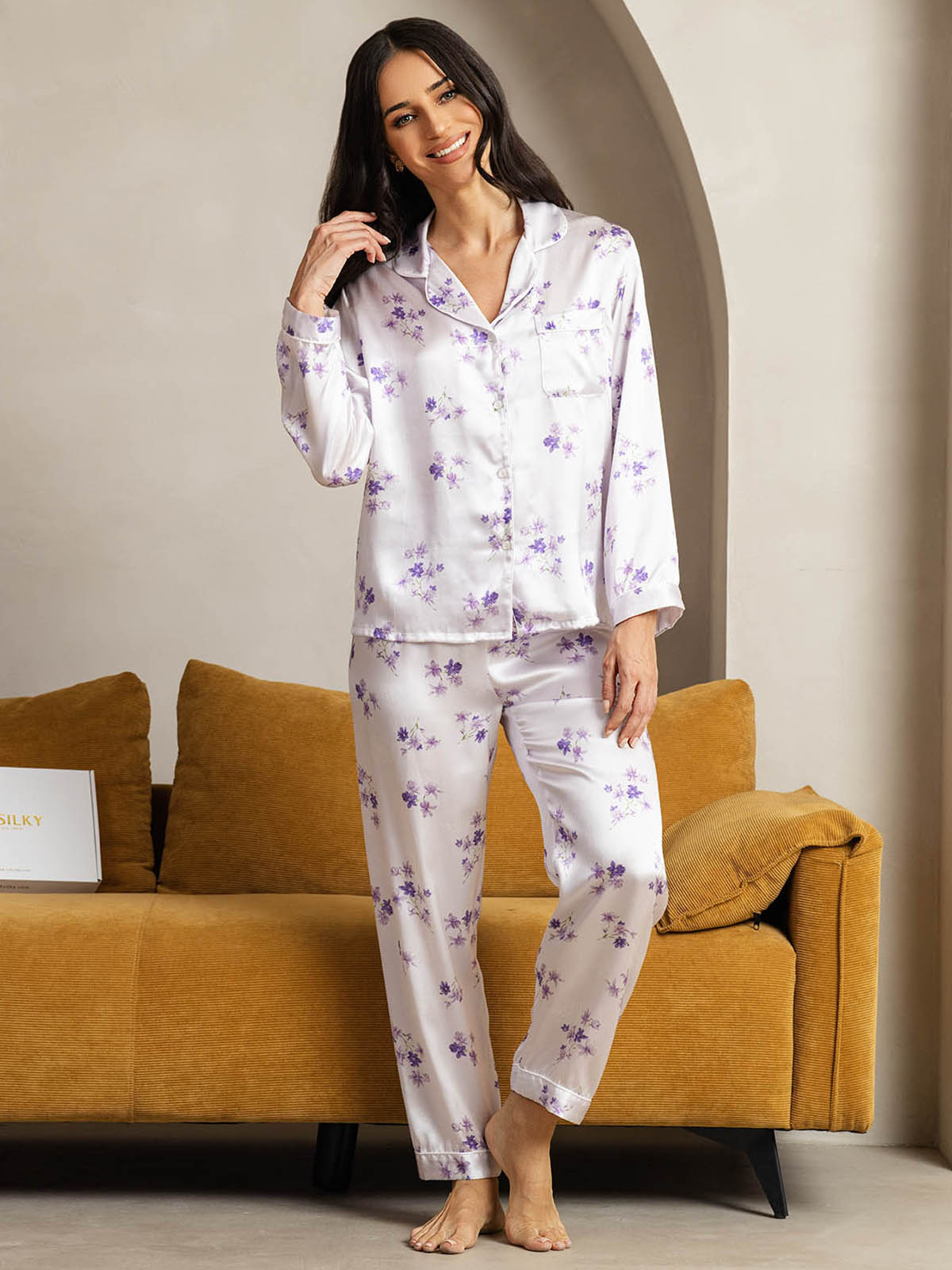 [Fioritura di Lillà] SilkSilky-IT Seta pura Womens Pajamas 001