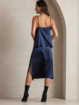 [Blu Scuro] SilkSilky-IT Spaghetti Strap Cowl Neck Cami 002