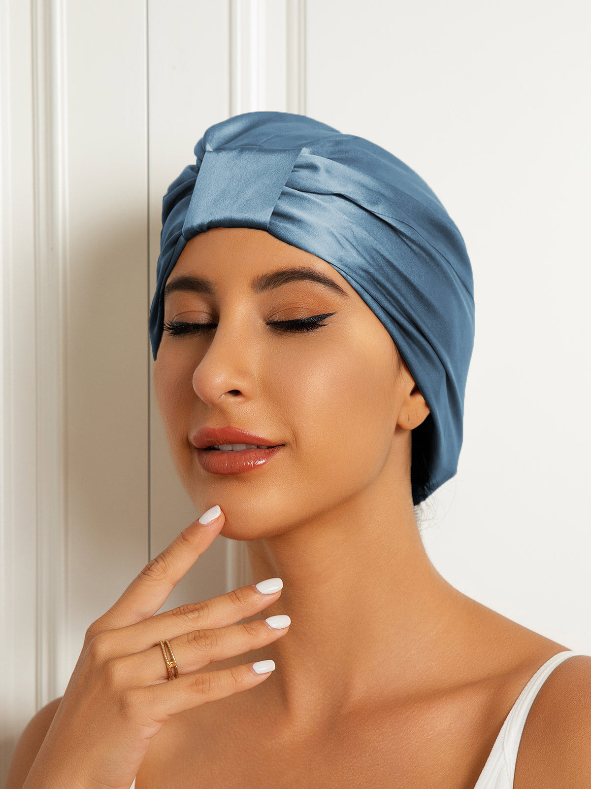 [Blu Acciaio] SilkSilky-IT Seta pura Sleep Cap 003