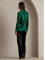[Verde Scuro] SilkSilky-IT Long Sleeve Lapel Collar Camicie da donna 002