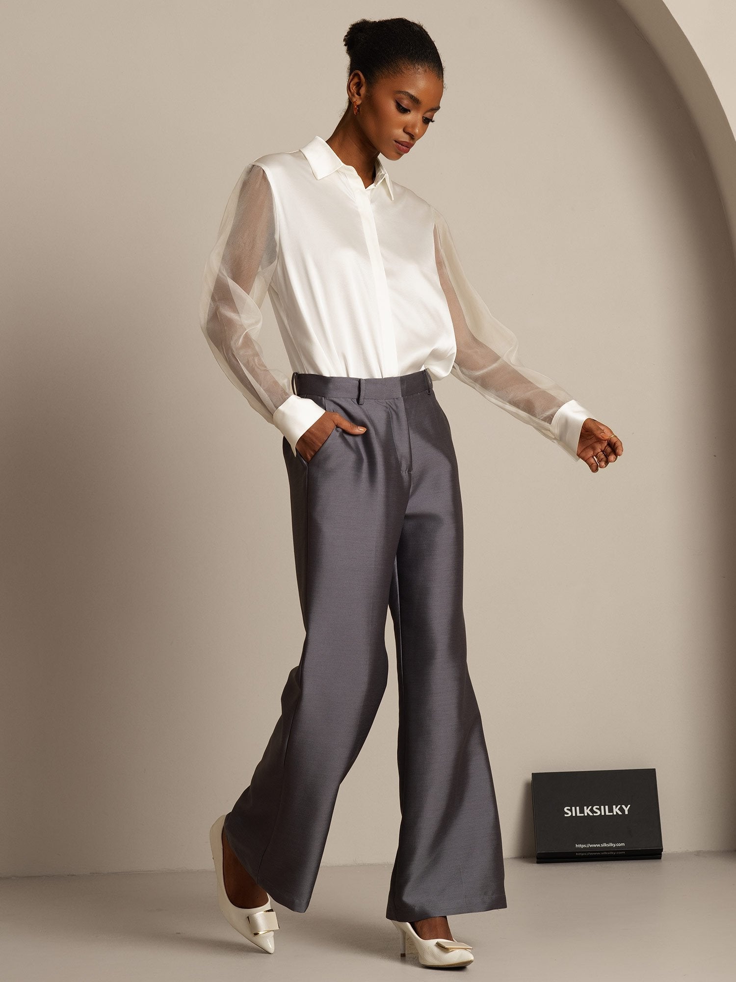 [Grigio] SilkSilky-IT 32Momme Seta Womens Pants 008,