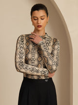 [Pelle Di Serpente] SilkSilky-IT Manica lunga Collo a Lupetto Magliette donna 005