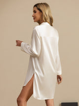 [Bianco] SilkSilky-IT Long Sleeve Lapel Collar Camicia da notte 002