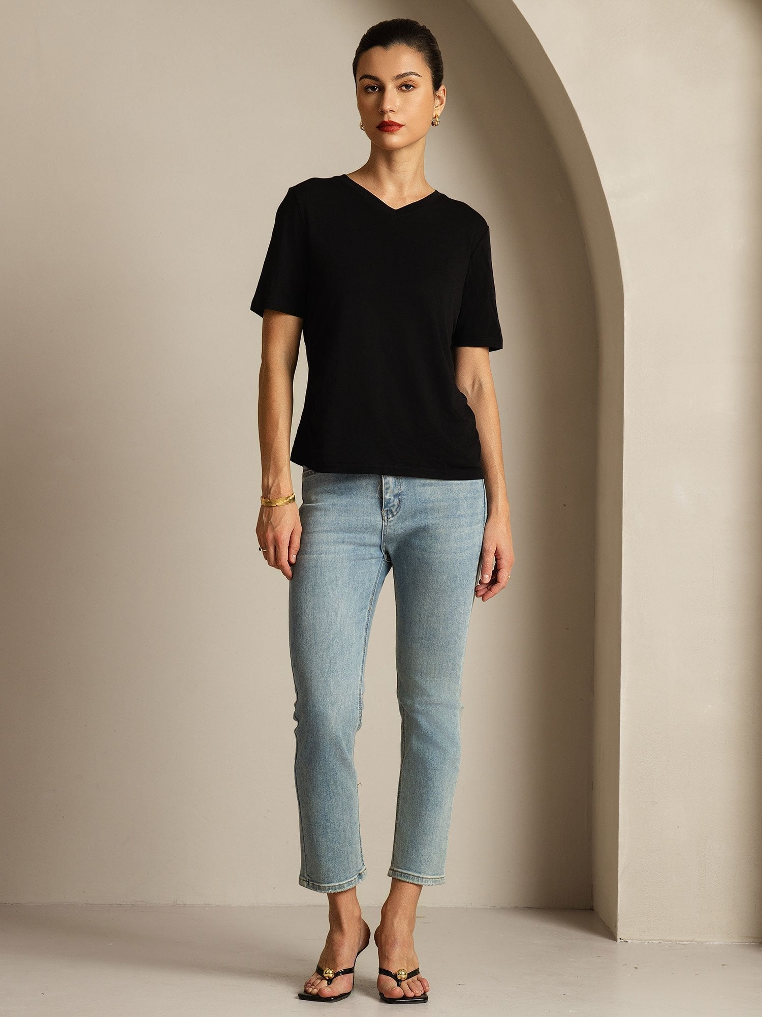 [Nero] SilkSilky-IT Seta pura Womens T-Shirt 008,