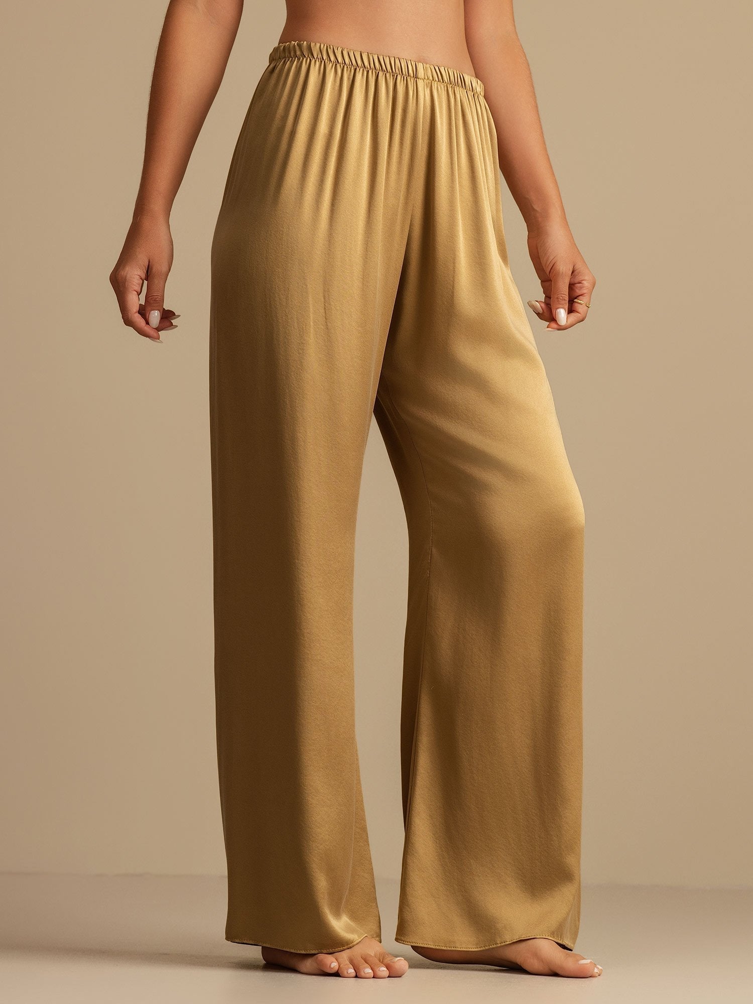 [Marrone Chiaro] SilkSilky-IT 19Momme Seta Womens Sleep Bottoms 003,