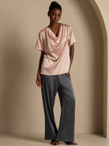 [Toscana] SilkSilky-IT Short Sleeve Cowl Neck Bluse 006