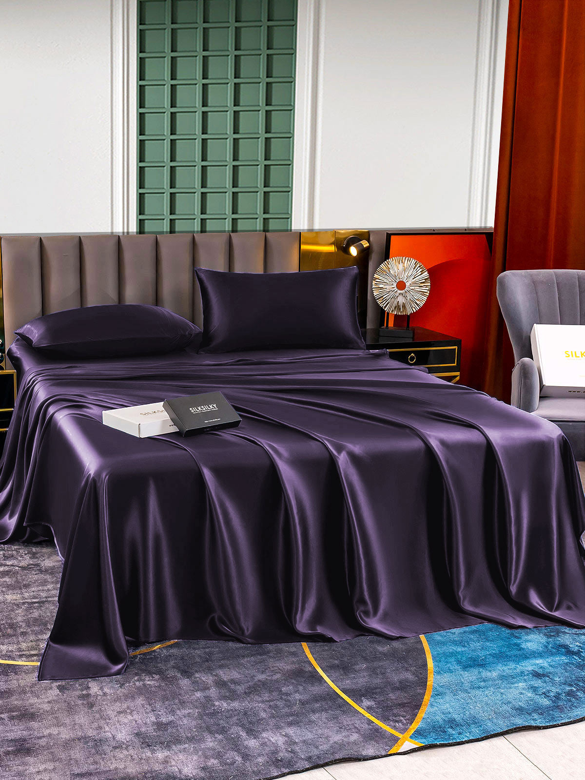[Viola Scuro] SilkSilky-IT 22Momme Seta pura Bedding Set 006,