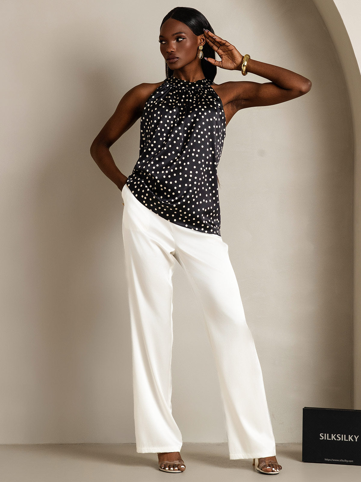 [Nero+Bianco] SilkSilky-IT 19Momme Seta Womens T-Shirt 006