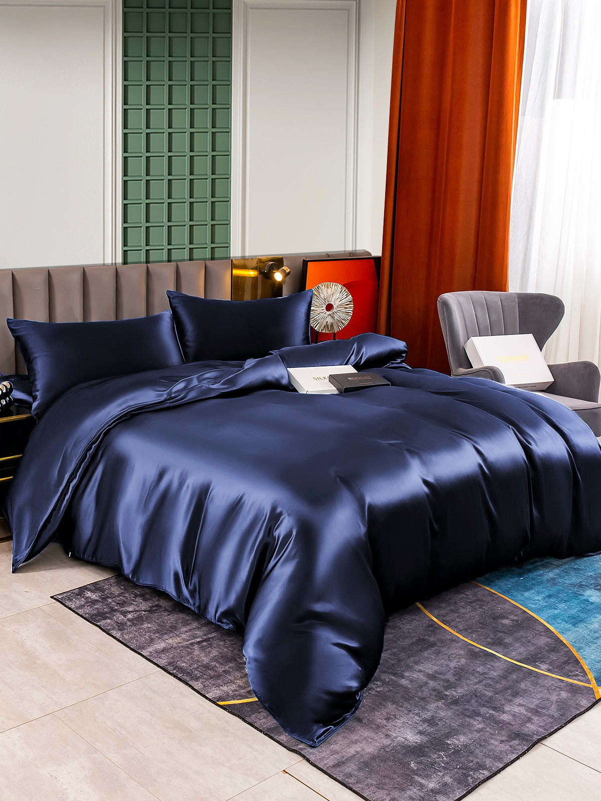 [Blu Scuro] SilkSilky-IT 25Momme Seta pura Bedding Set 003