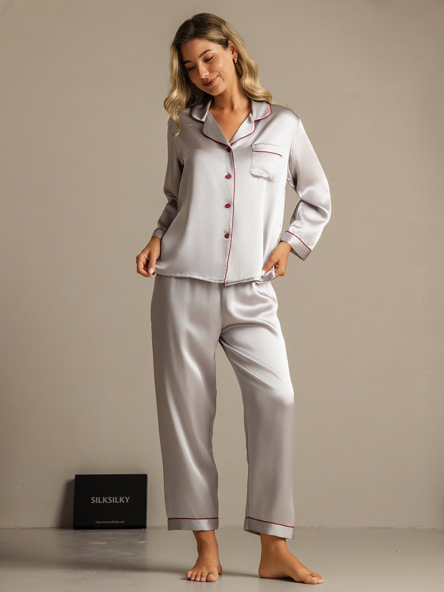 [Argento] SilkSilky-IT Seta pura Womens Pajamas 006