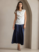 [Bianco] SilkSilky-IT Cap Sleeve Cowl Neck Magliette donna 007