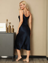 [Blu Scuro] SilkSilky-IT Sleeveless V Neck Camicia da notte 002