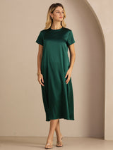 [Verde Scuro] SilkSilky-IT Short Sleeve Round Neck Vestiti da donna 005