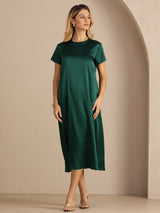 [Verde Scuro] SilkSilky-IT Short Sleeve Crew Neck Vestiti da donna 005