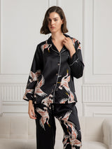 [Nero] SilkSilky-IT Long Sleeve Lapel Collar Pigiami da donna 003