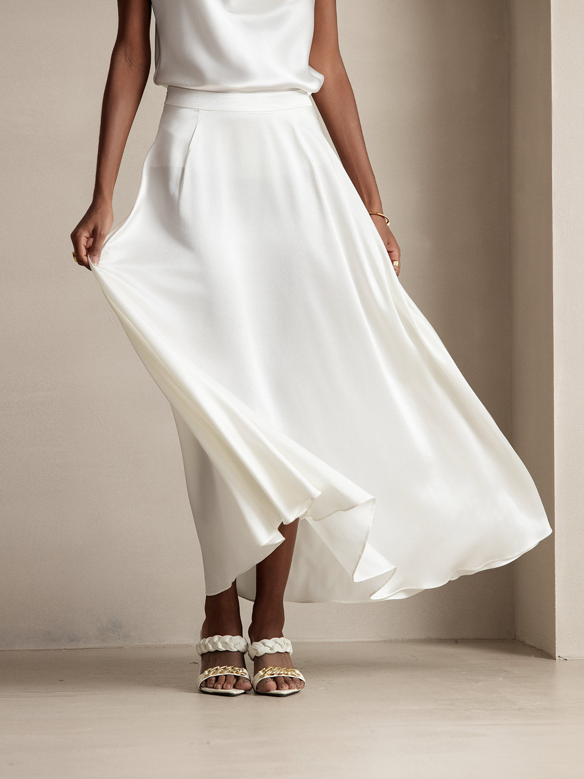 SilkSilky IT 19Momme Seta Skirt Bianco 003