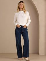 [Bianco] SilkSilky-IT Long Sleeve Stand Collar Bluse 007