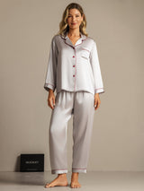 [Argento] SilkSilky-IT Manica lunga Collo a Taglio Pigiami da donna 001