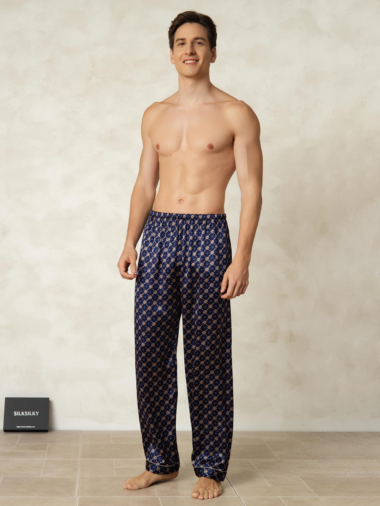 [Catena Blu Navy] SilkSilky-IT Seta pura Mens Sleep Bottoms 004