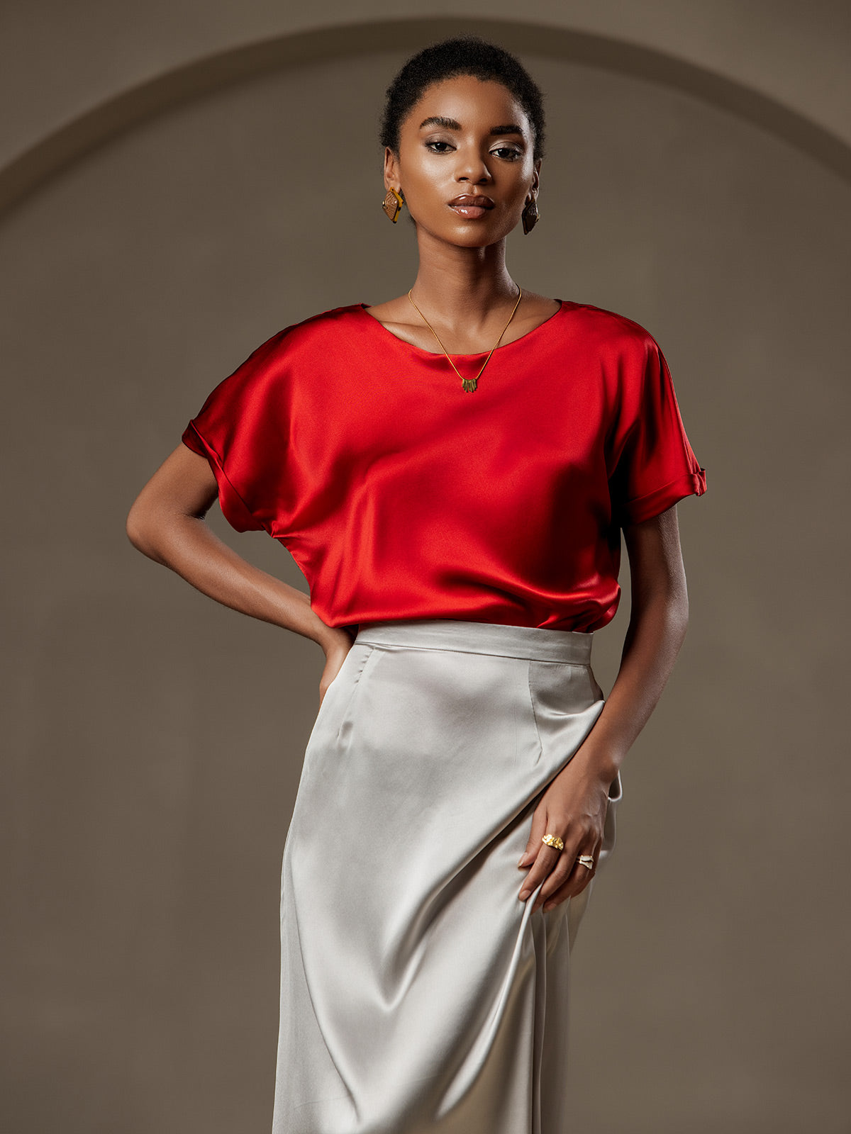 [Vino] SilkSilky-IT 19Momme Seta Womens T-Shirt 003,