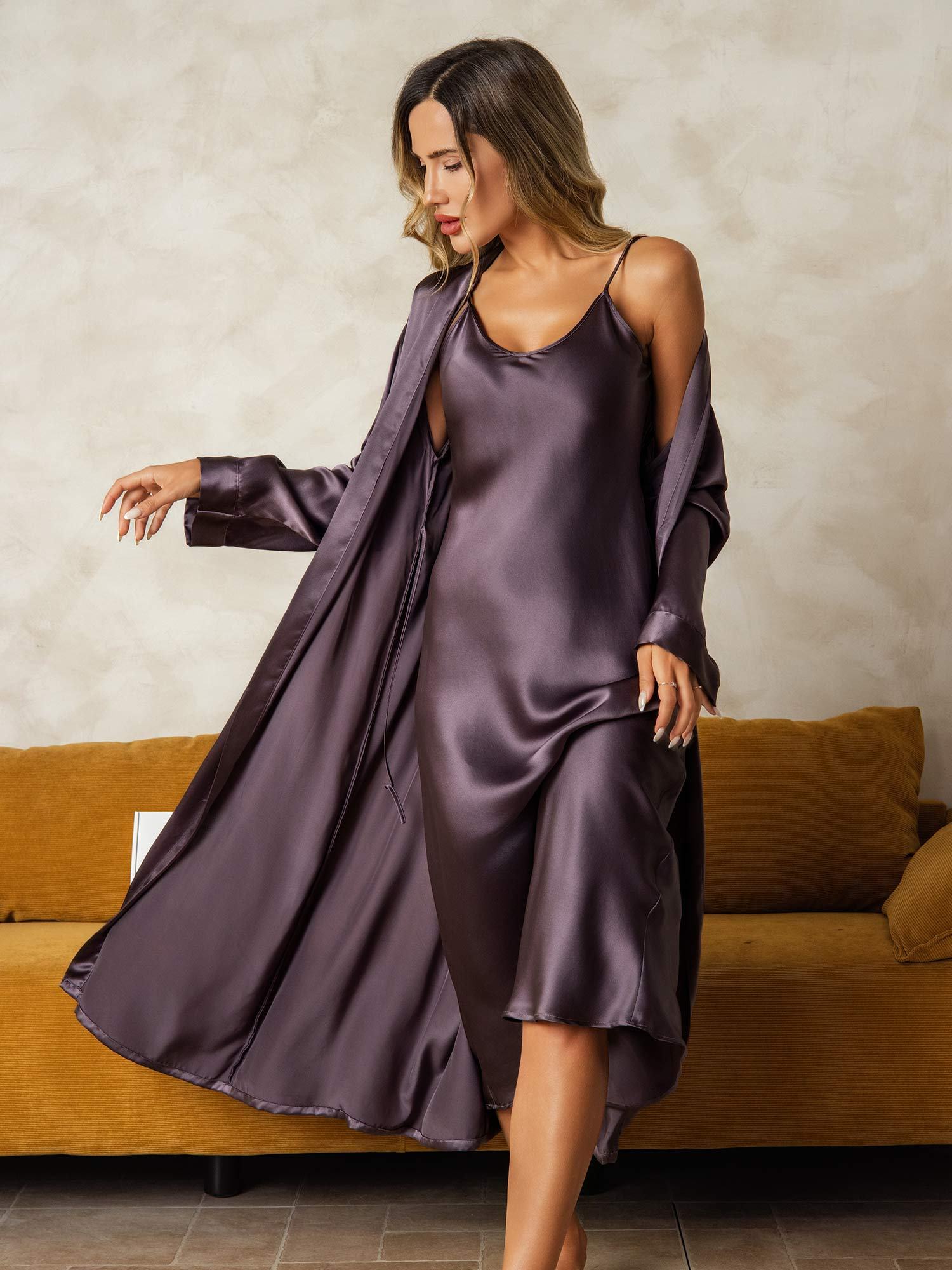 [GrigioPorpora] SilkSilky-IT Seta pura Nightgown&Robe Set 001