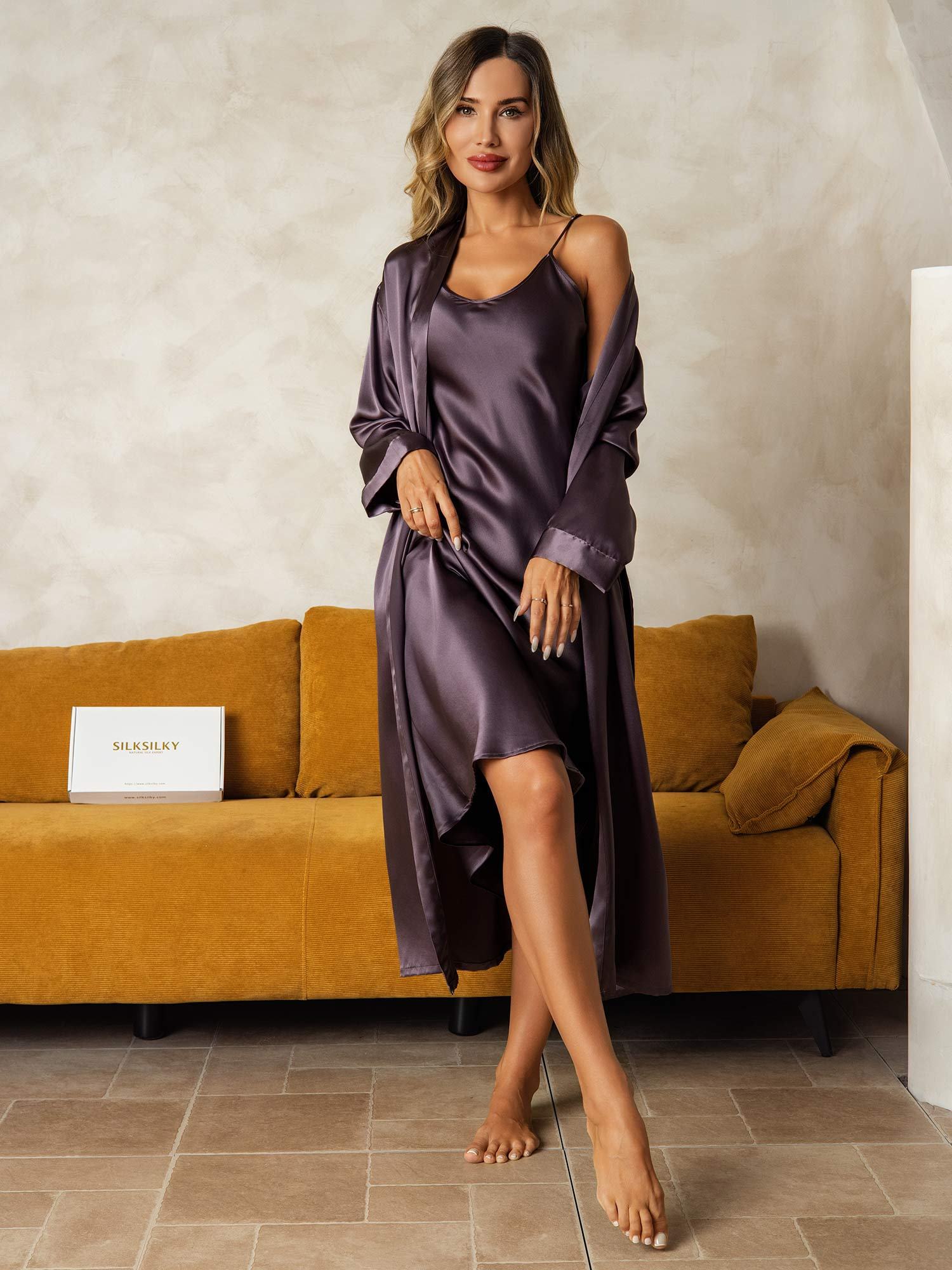 [GrigioPorpora] SilkSilky-IT Seta pura Nightgown&Robe Set 005