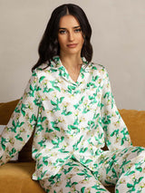[Floreale Verde] SilkSilky-IT Seta pura Womens Pajamas 001,