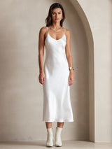 [Bianco] SilkSilky-IT Sleeveless V Neck Vestiti da donna 003