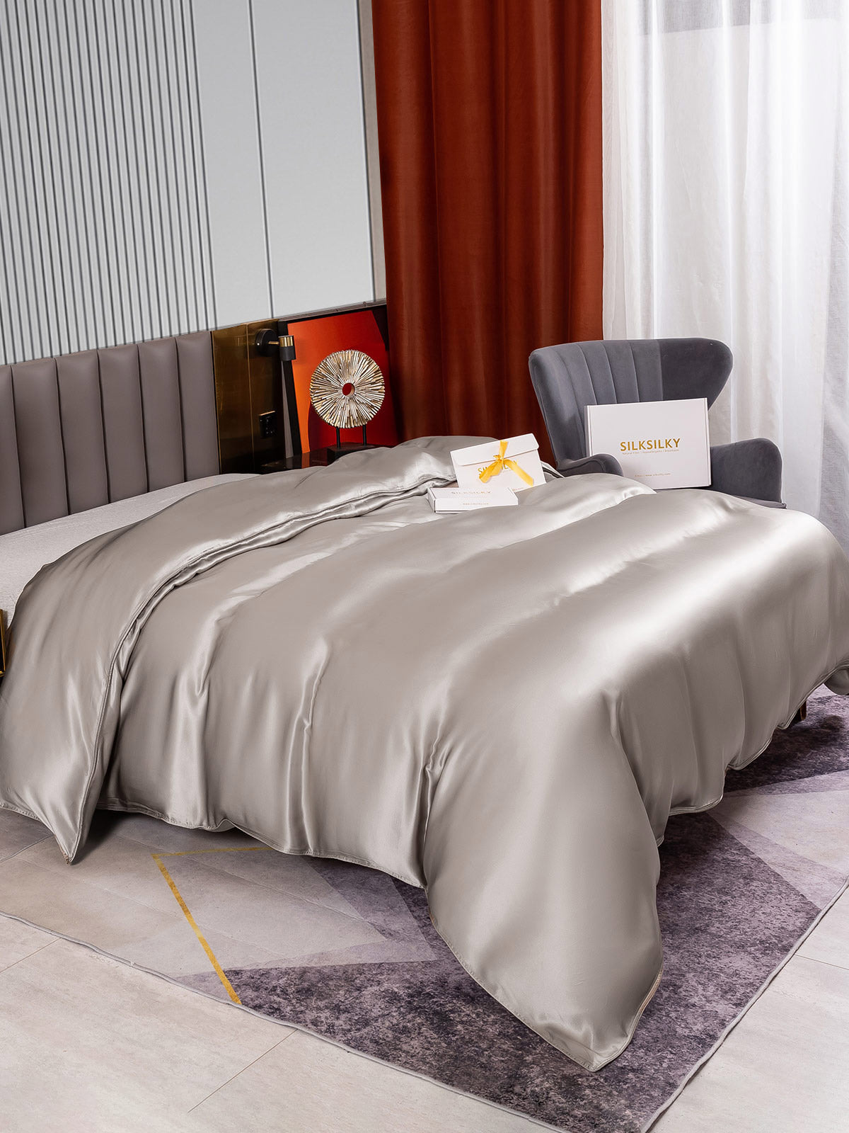 [Grigio] SilkSilky-IT 22Momme Seta pura Duvet Cover 004