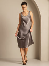 [Kaki Scuro] SilkSilky-IT Sleeveless Vestiti da donna 006