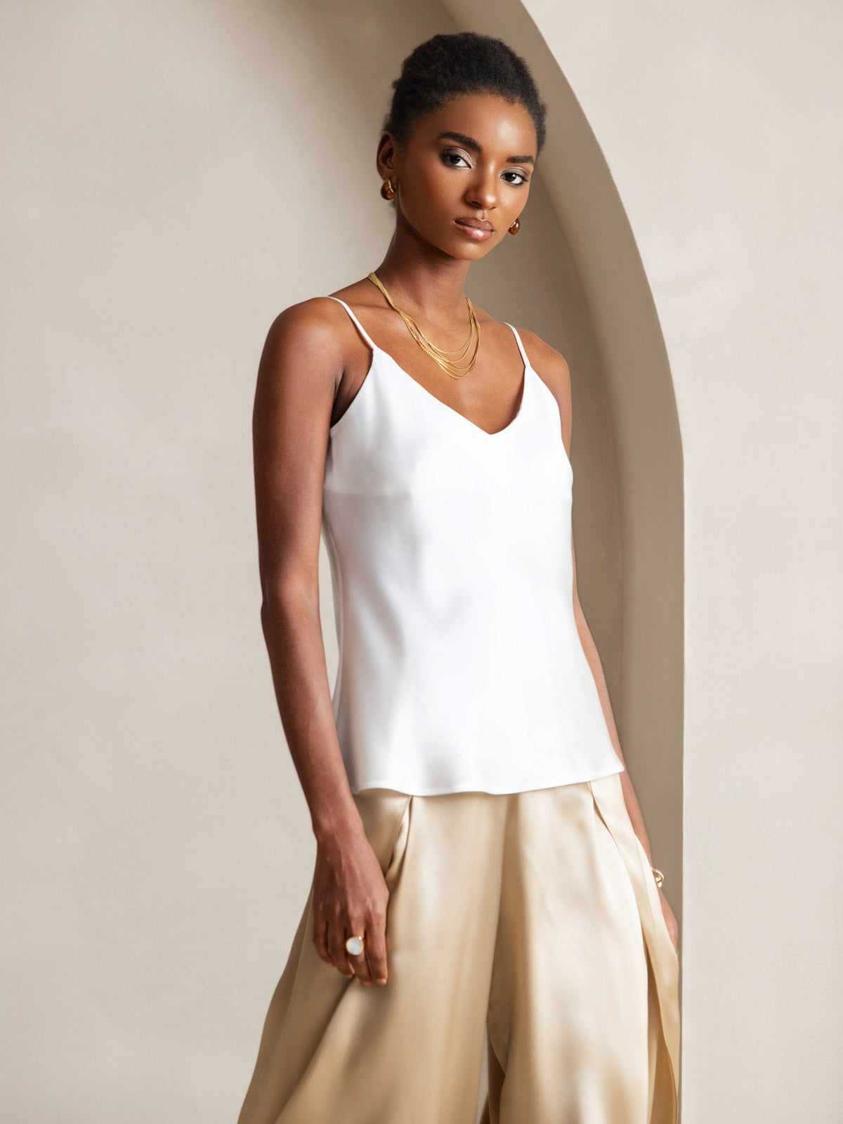 [Bianco] SilkSilky-IT Seta pura Camisoles 005
